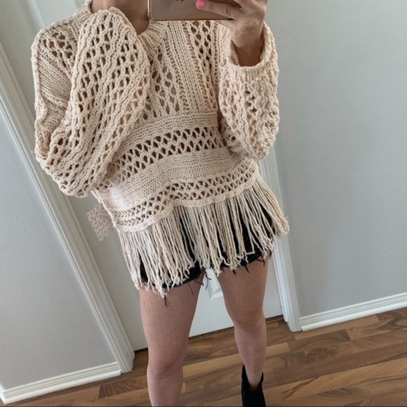 Free People Sweaters - Free People Higher Love Cropped Fringed Sweater